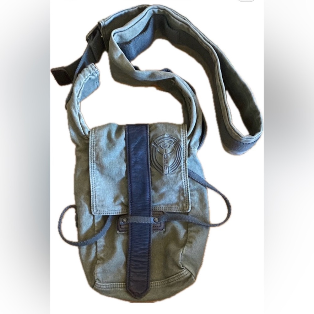 Diesel Green and Brown Messenger Bag Utilitarian Style unisex
